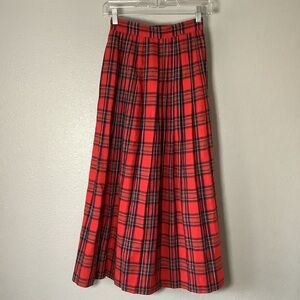 Vintage Red Plaid Holiday Christmas Party Midi Pleated Skirt 4 Old Money Retro